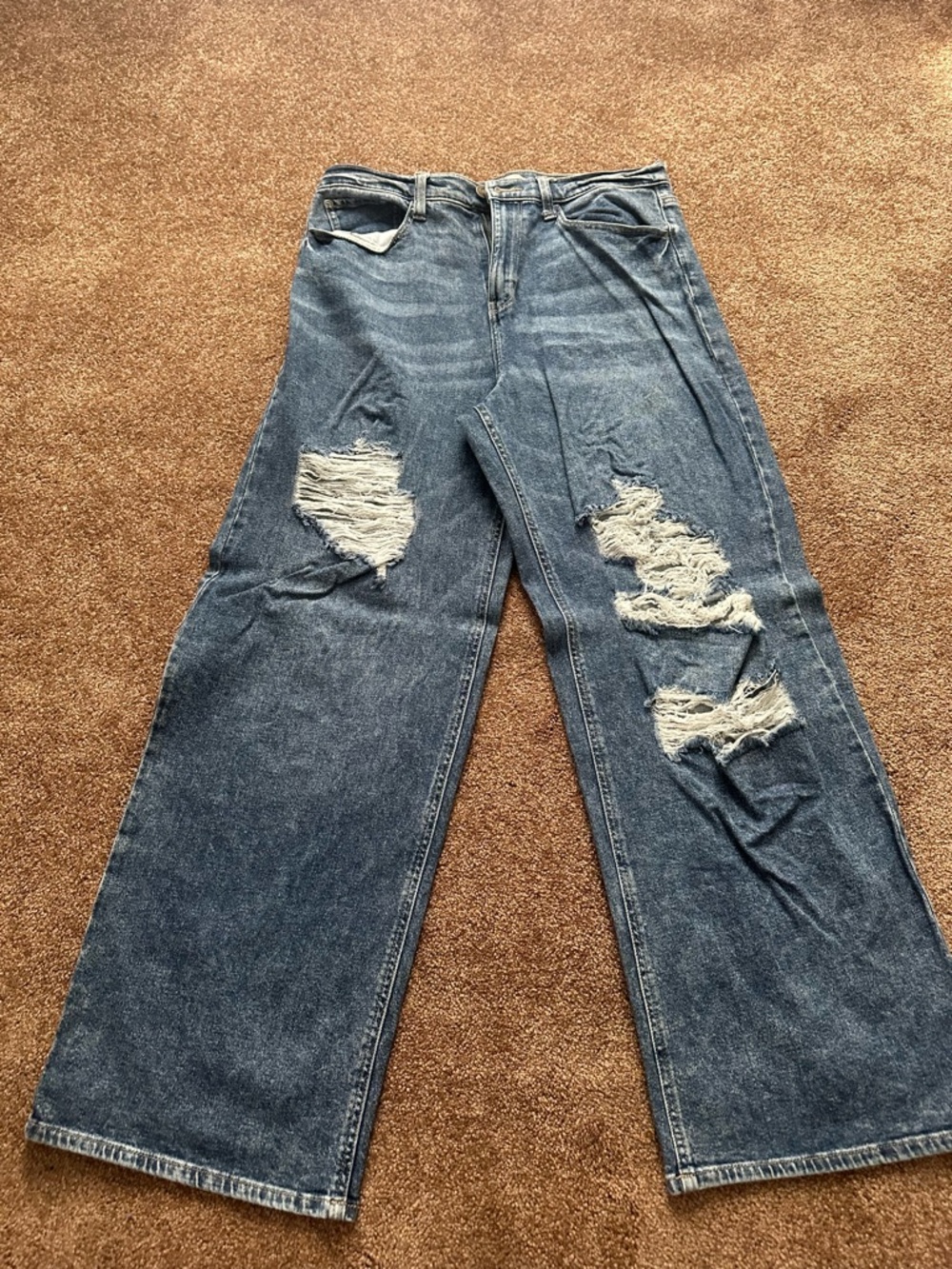 SO Wide Leg Distressed Jeans - Blue